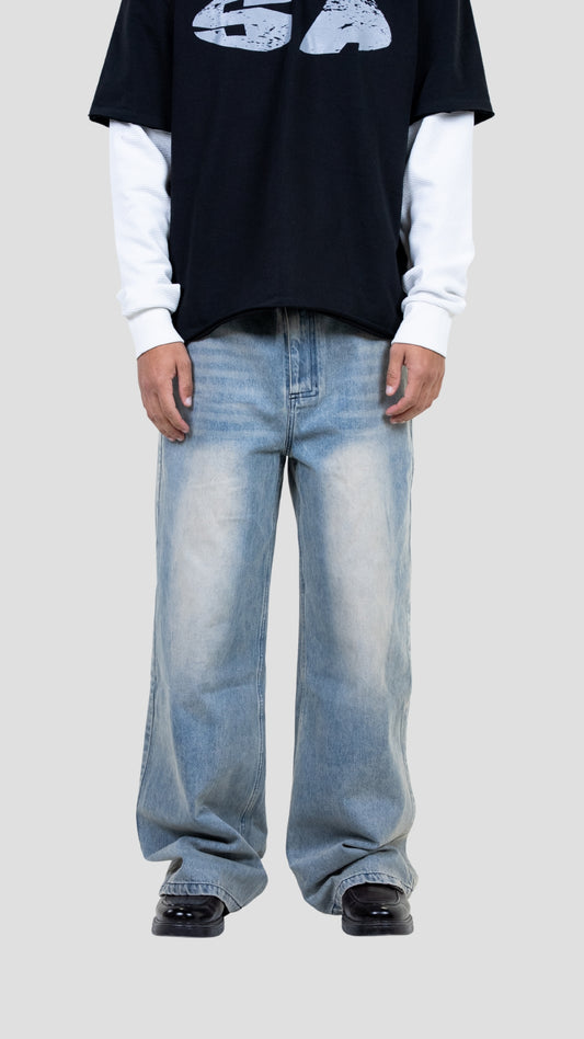"WEAR AND TEAR" WASHED DENIM JEANS